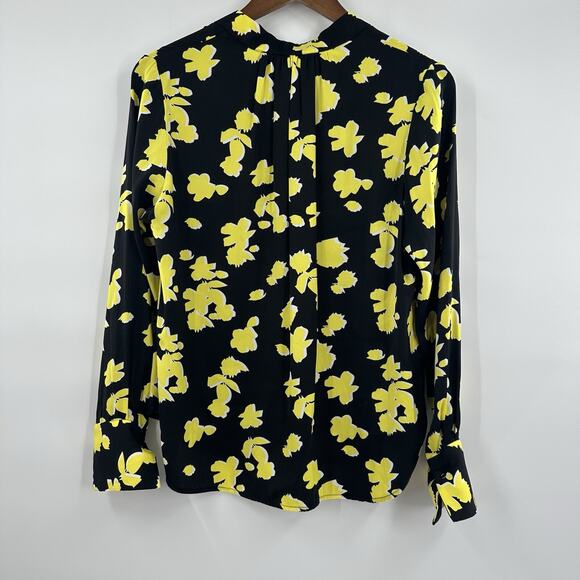 David Lerner Blouse Womens XS Black Yellow Floral Office Career Bright Button - Picture 5 of 10